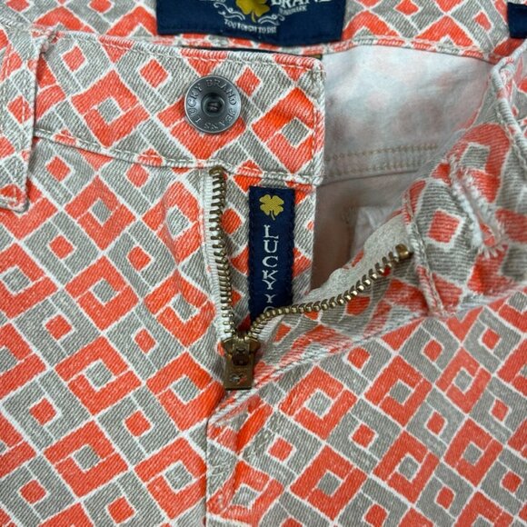 Lucky Brand Charlie Capri pant 6 orange diamond print geometric funky stretch - Picture 4 of 8